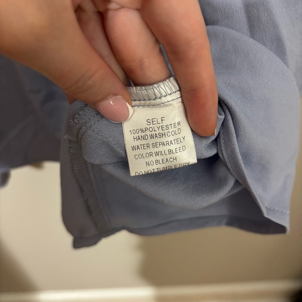 Pinch Blue Tie Bow Sleeve Relaxed Blouse V Neck - Picture 8 of 9